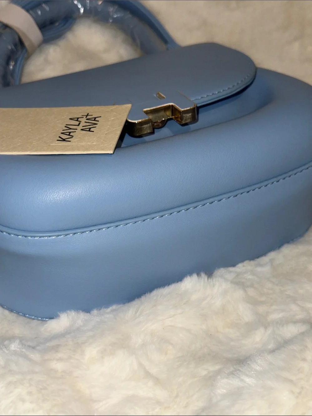 Light Blue Women's Saddle Crossbody Bag with Gold Hardware